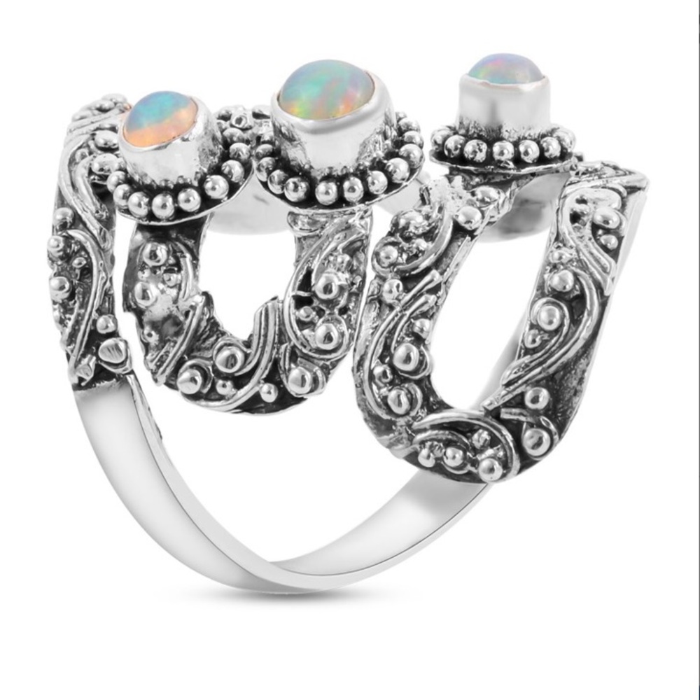 NWT Ethiopian Opal 3-Stone Ring in .925 Sterling Silver! Made in Bali! - Picture 3 of 13